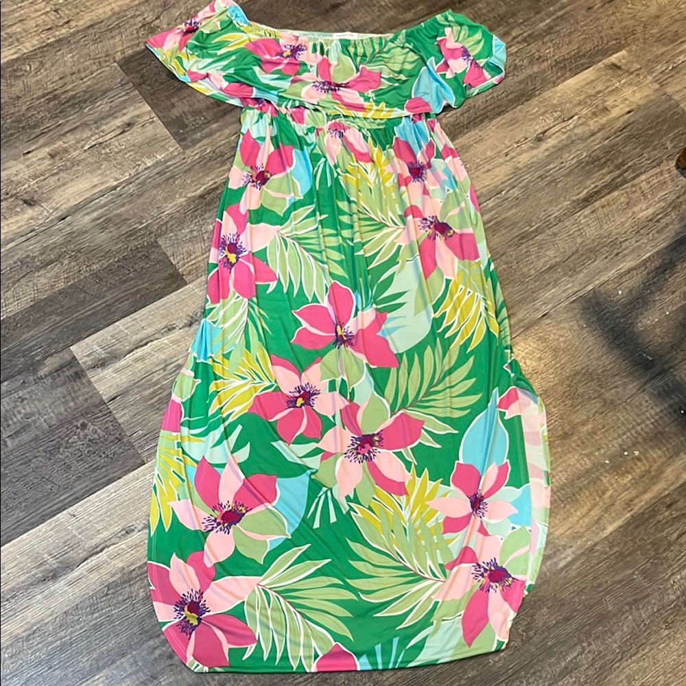Chic Soul Green and Pink Floral Maxi Dress